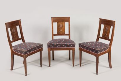 SIX CHAIRS in mahogany, bandeau à la gerbe...