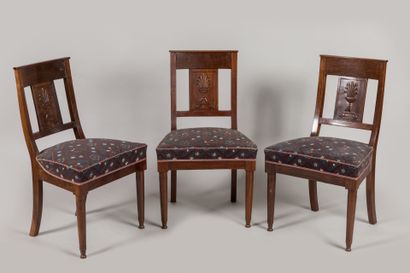 SIX CHAIRS in mahogany, bandeau à la gerbe...