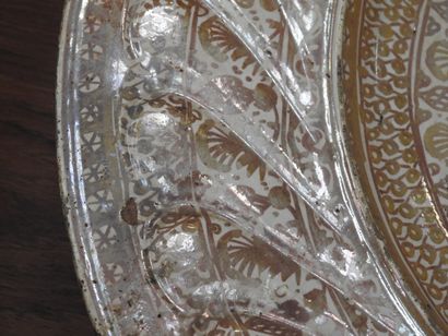 LARGE circular earthenware PLAT with metallized...