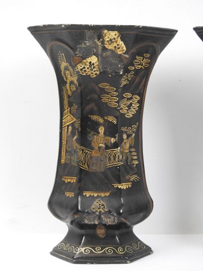 BERLIN: Pair of black and gold lacquered...