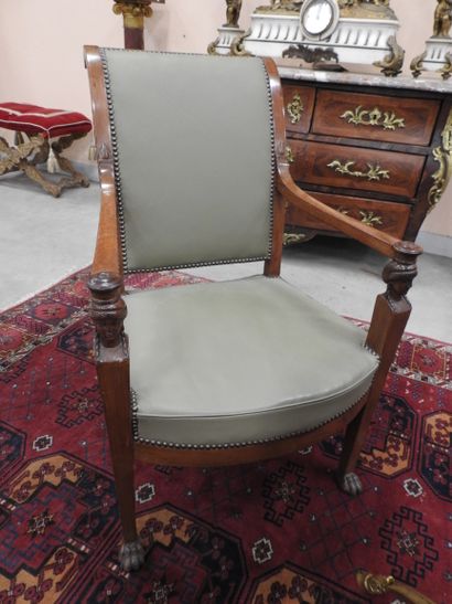 Pair of mahogany armchairs, inverted backrest,...