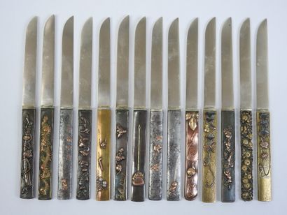 JAPAN: Fourteen patinated and partially gilded...