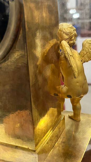 Gilt bronze HANGER with a cherub at a fountain,...