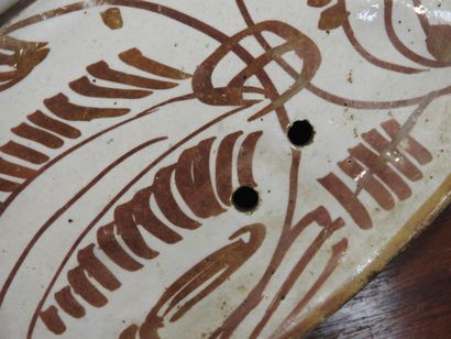 LARGE circular earthenware PLAT with metallized...