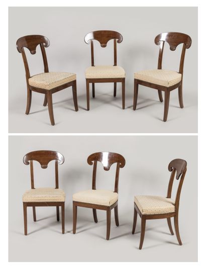 SET OF SIX mahogany CHAIRS, pelta-shaped...