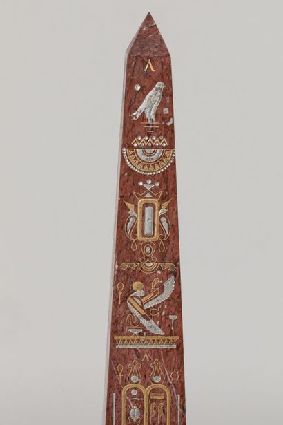 PAIR OF OBELISQUES in griotte red marble...