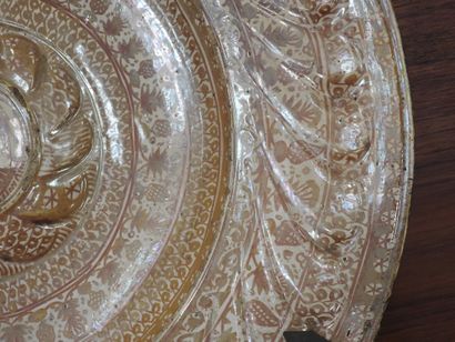 LARGE circular earthenware PLAT with metallized...