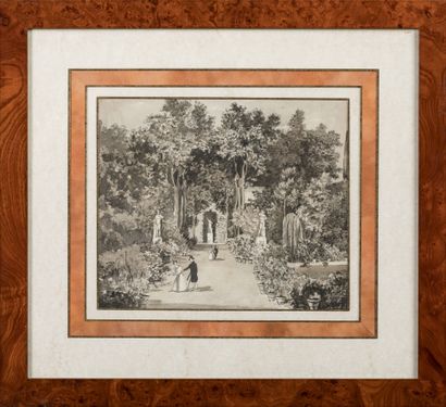 Ecole ITALIENNE vers 1820-1830 : Vue de jardins...