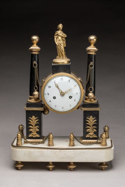 PORTICAL CLOCK in white and black marble...