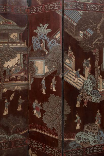 CHINA: Eight-leaf Coromandel lacquer screen...