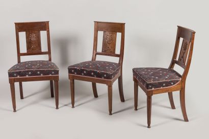 SIX CHAIRS in mahogany, bandeau à la gerbe...