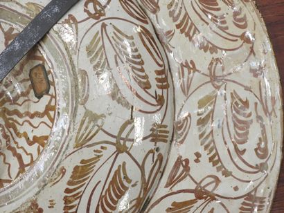 LARGE circular earthenware PLAT with metallized...