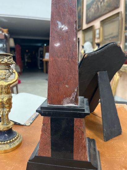 PAIR OF OBELISQUES in griotte red marble...