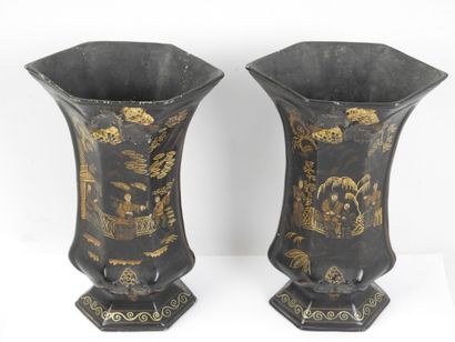 BERLIN: Pair of black and gold lacquered...