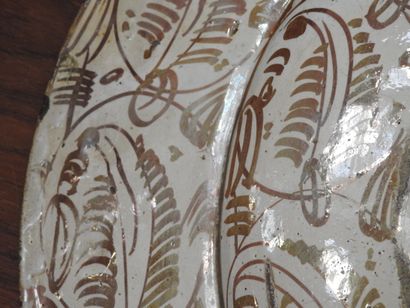LARGE circular earthenware PLAT with metallized...