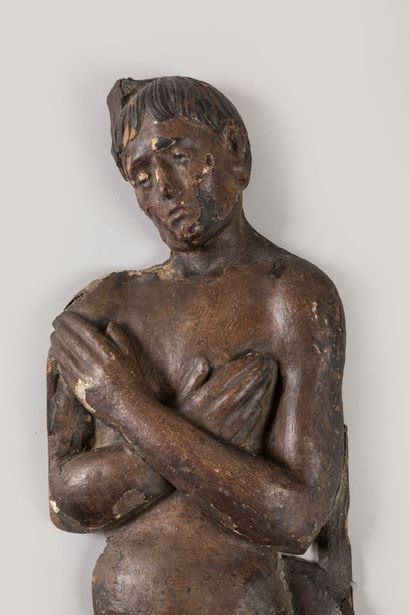 HAUT RELIEF en noyer sculpté peint polychrome...