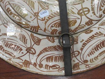 LARGE circular earthenware PLAT with metallized...