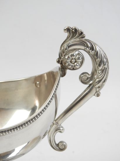 Silver helmet SAUCIERE standing on a four-legged...