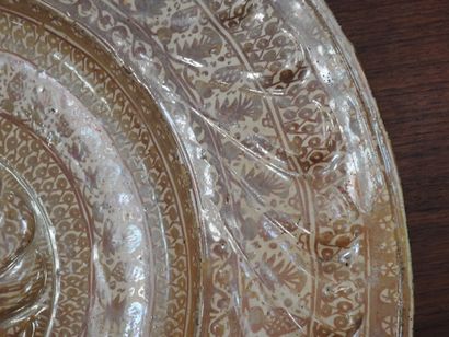 LARGE circular earthenware PLAT with metallized...