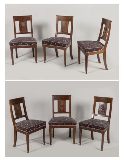 SIX CHAIRS in mahogany, bandeau à la gerbe...