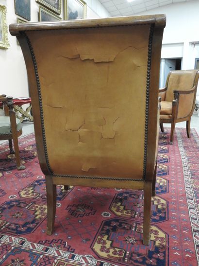 Pair of mahogany shepherd's chairs, backs...