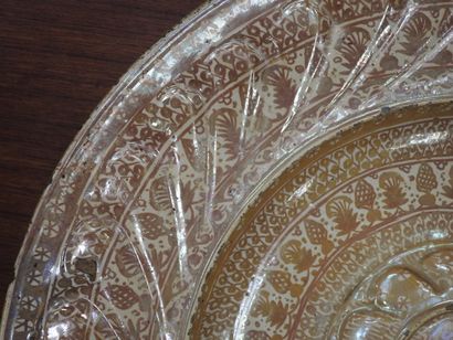 LARGE circular earthenware PLAT with metallized...