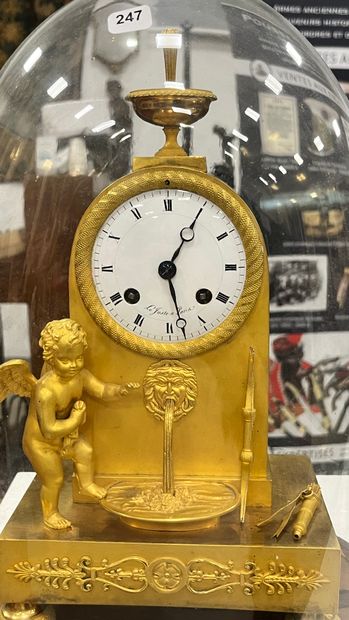 Gilt bronze HANGER with a cherub at a fountain,...
