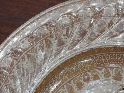 LARGE circular earthenware PLAT with metallized...