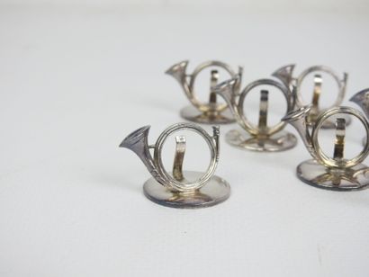 TWELVE silver-plated MENUS HOLDERS with hunting...