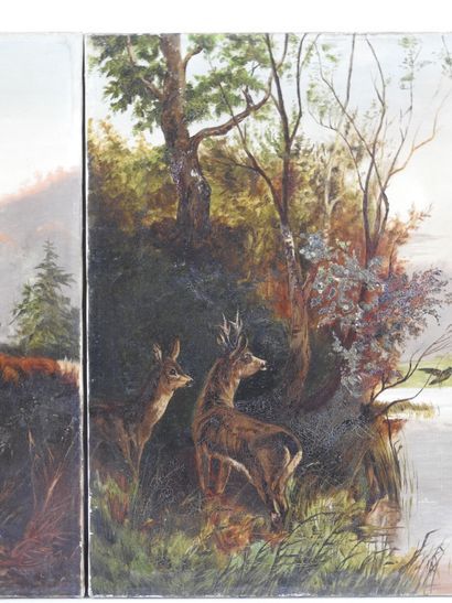 FRENCH SCHOOL circa 1900: Stags and hinds....