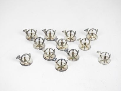 TWELVE silver-plated MENUS HOLDERS with hunting...