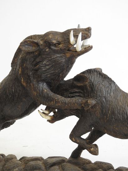 FORET NOIRE. Large carved wood group depicting...