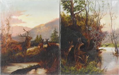 FRENCH SCHOOL circa 1900: Stags and hinds....