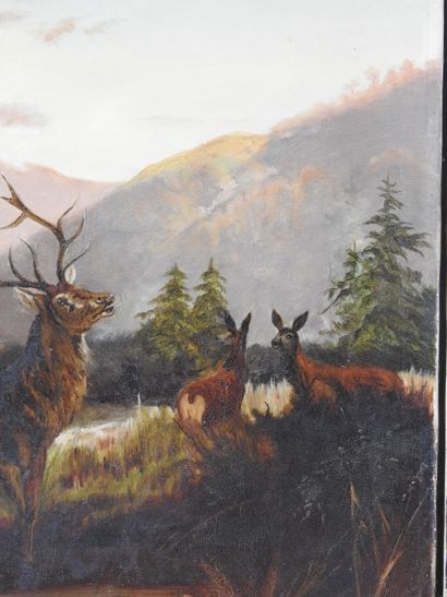 FRENCH SCHOOL circa 1900: Stags and hinds....