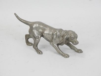 Metal dog with silver patina. Length: 17...