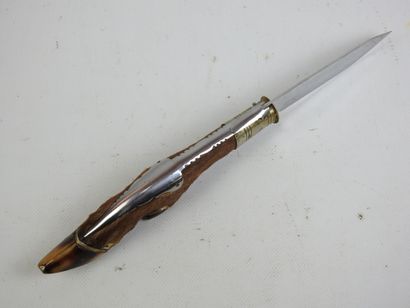 Folding hunting knife, deer leg handle. Unfolded...