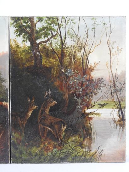 FRENCH SCHOOL circa 1900: Stags and hinds....