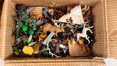 Wooden trunk containing three trays of plastic...