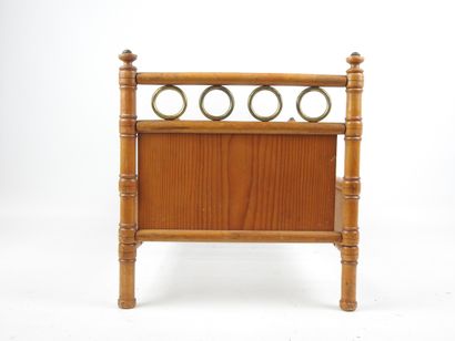 Wooden doll's bed imitating bamboo, the headboard...
