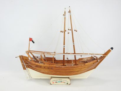 MAQUETTE of a wooden sailboat, stand titled...