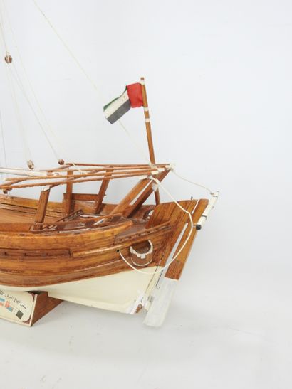 MAQUETTE of a wooden sailboat, stand titled...