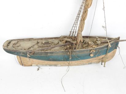MAQUETTE of sailboat in partially blue painted...