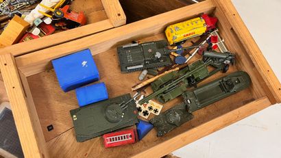 Wooden trunk containing three trays of plastic...