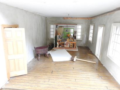 Importante MAISON DE POUPEE en bois peint...