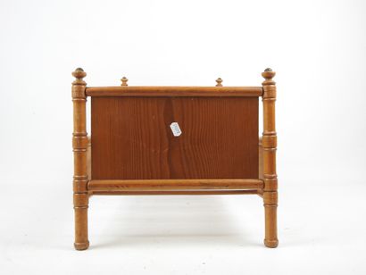 Wooden doll's bed imitating bamboo, the headboard...