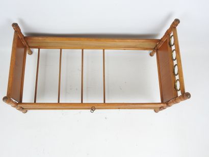 Wooden doll's bed imitating bamboo, the headboard...