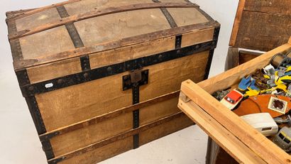 Wooden trunk containing three trays of plastic...