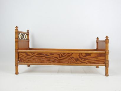 Wooden doll's bed imitating bamboo, the headboard...