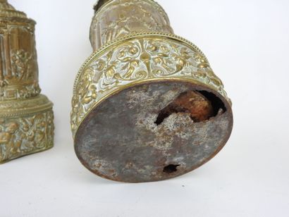 Pair of gilded brass kerosene LAMPS with...