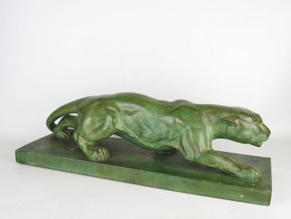 DESLIN (XXe) : Panthère à l'affût. Sujet...
